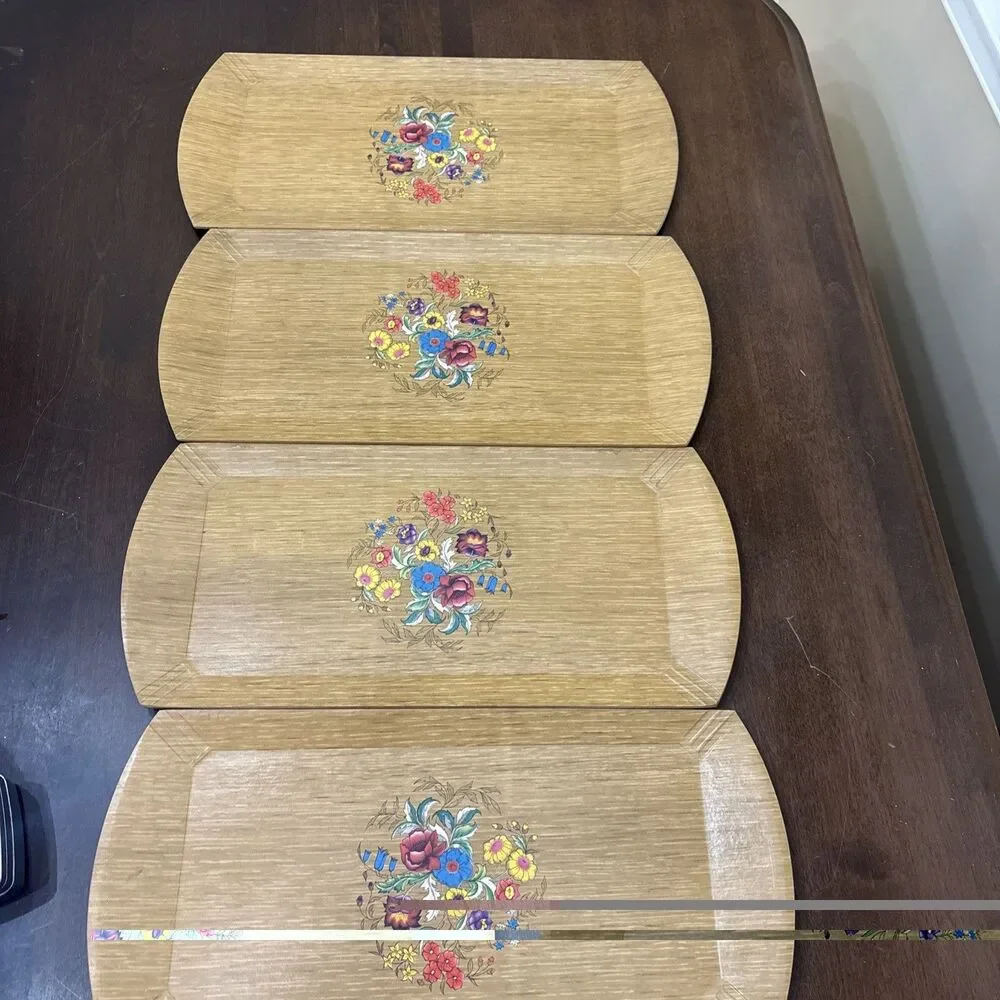 8 Vintage HASKELITE Lap TV Tray Mid Century Modern Buffet Serving Flowers